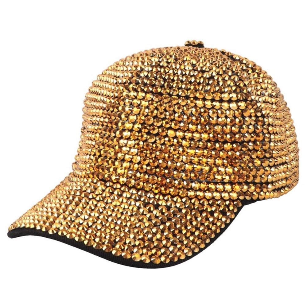 Private Label Gold Crystal Studded Baseball Cap